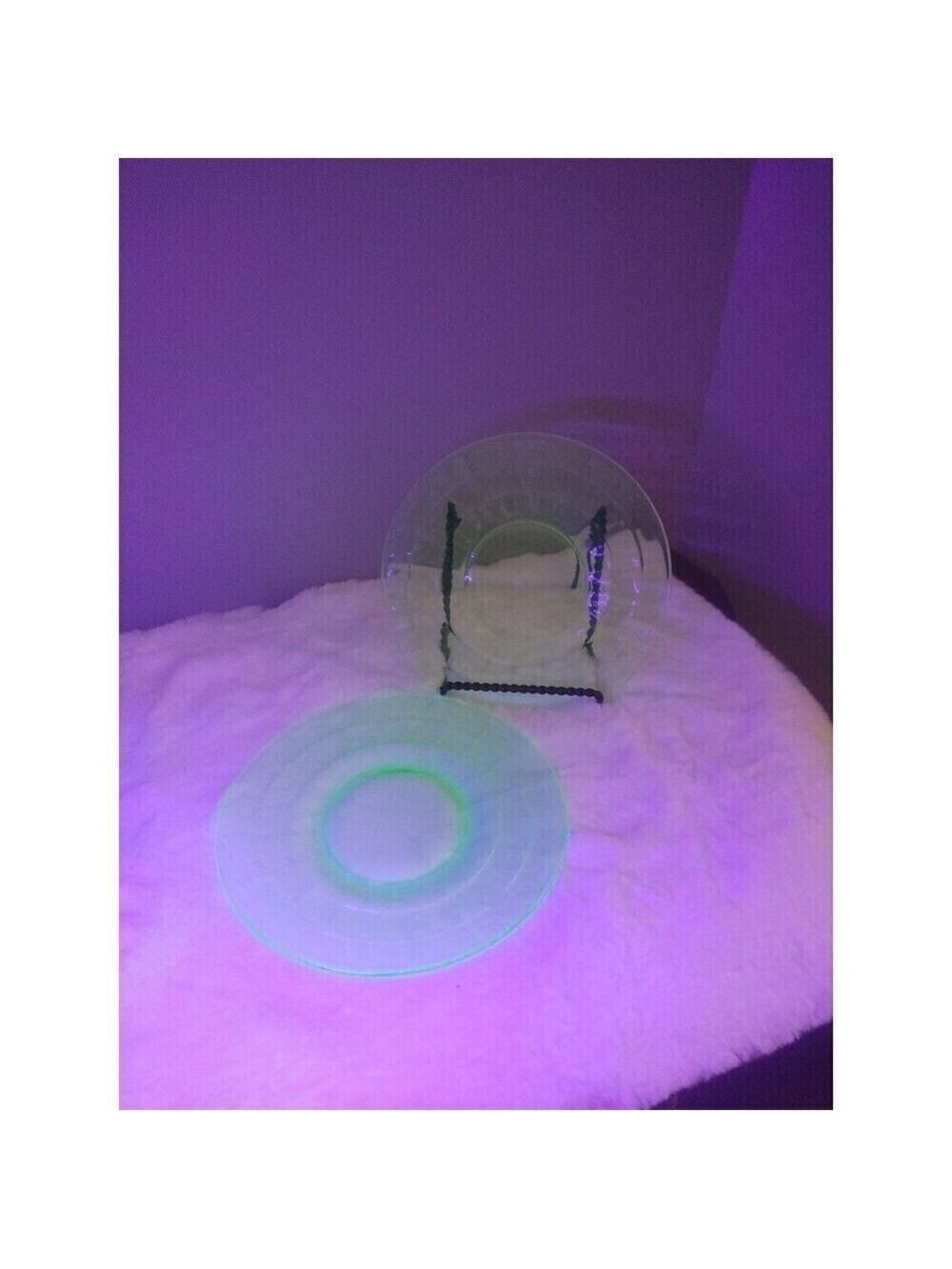 2 Green Block Optic Depression Glass  Plates 6"  Anchor Hocking Vaseline Vintage